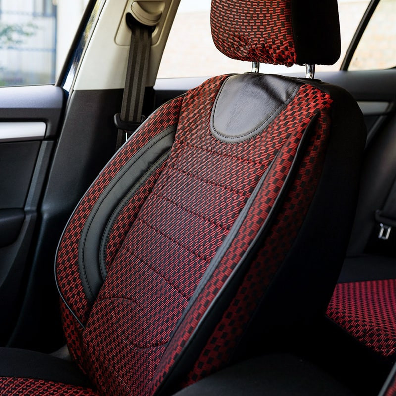 Set huse scaune auto compatibile VW Passat B6 2005-2010 - City - Culoare: negru + rosu