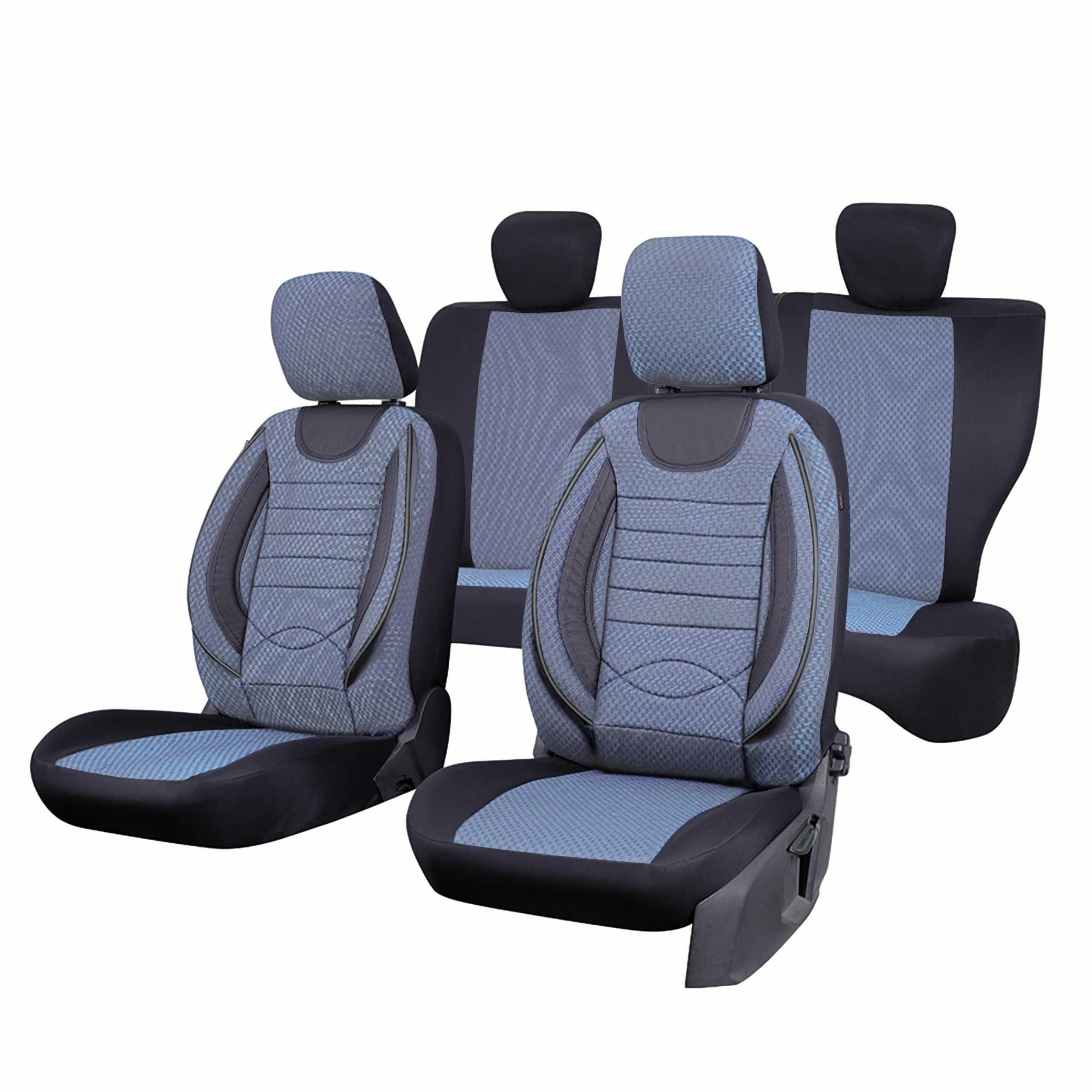 Set huse scaune auto compatibile SKODA Fabia II 2007-2014 - City - Culoare: negru + albastru
