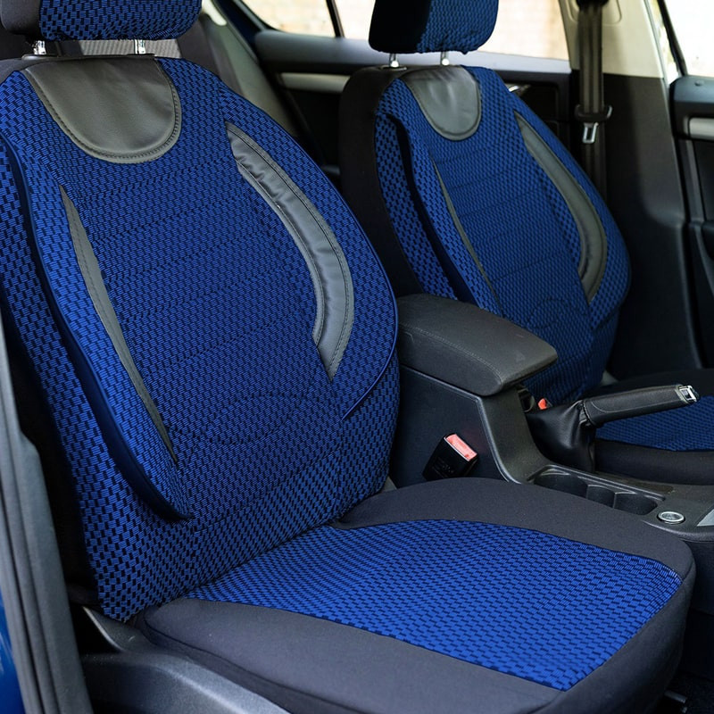 Huse scaune auto compatibile SKODA Rapid 2012-2019 - City - Culoare: negru + albastru