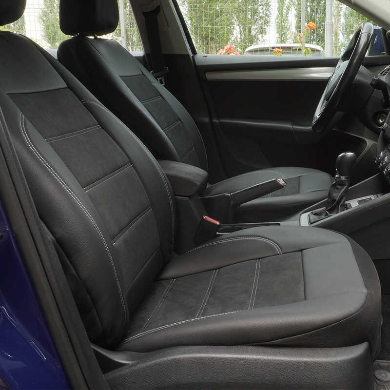 Set huse scaune auto compatibile CHEVROLET Aveo I (T200/T250) 2002-2012 - Exclusive Leather Alcantara - Culoare: negru