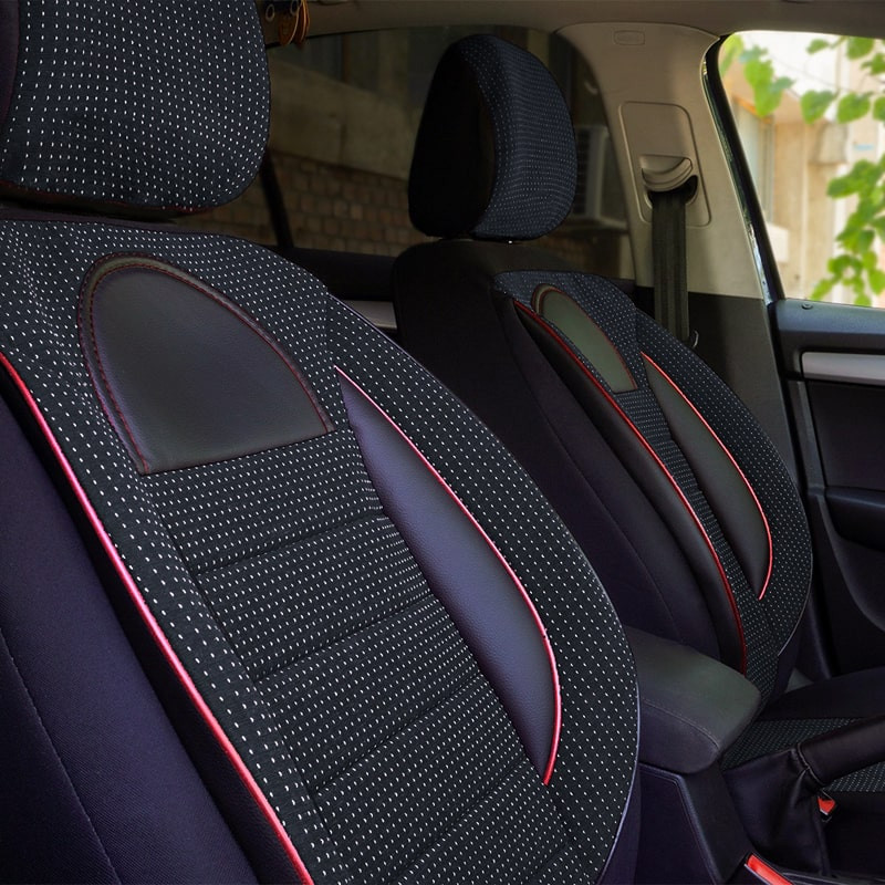 Set huse scaune auto compatibile DACIA Sandero I 2008-2012 - Racing - Culoare: negru + rosu
