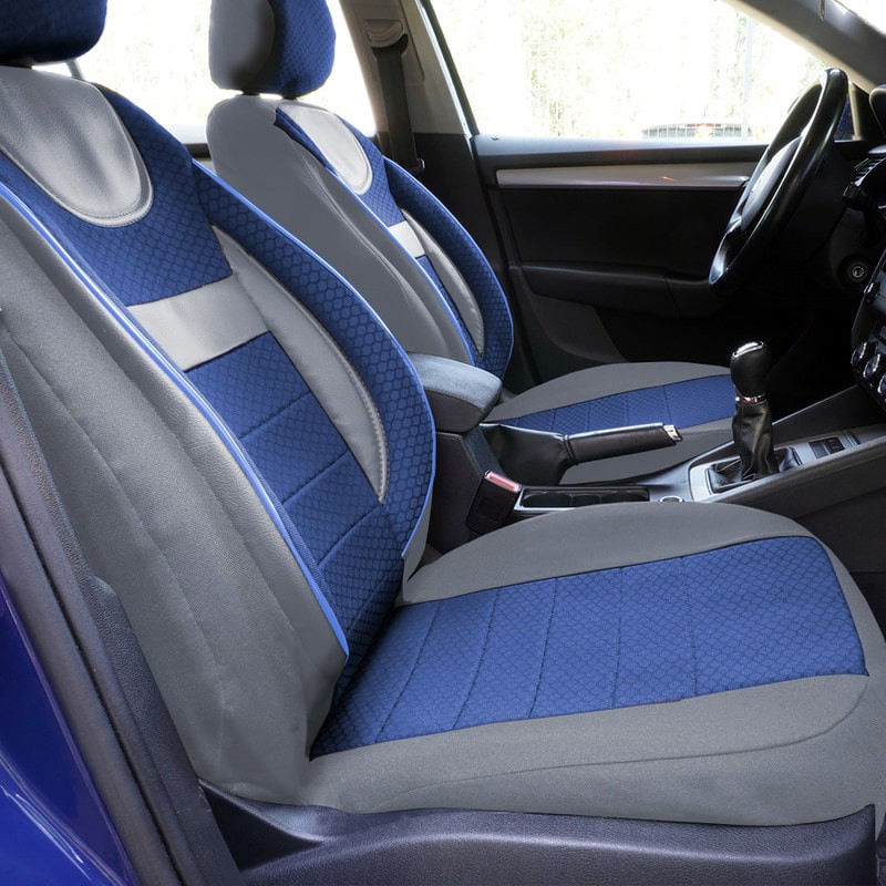 Huse scaune auto compatibile MERCEDES Clasa C W204 2008-2015 - Dynamic - Culoare: gri + albastru