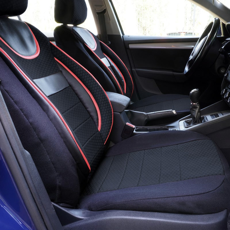 Huse scaune auto compatibile MERCEDES Clasa C W203 2000-2007 - Dynamic - Culoare: negru + rosu