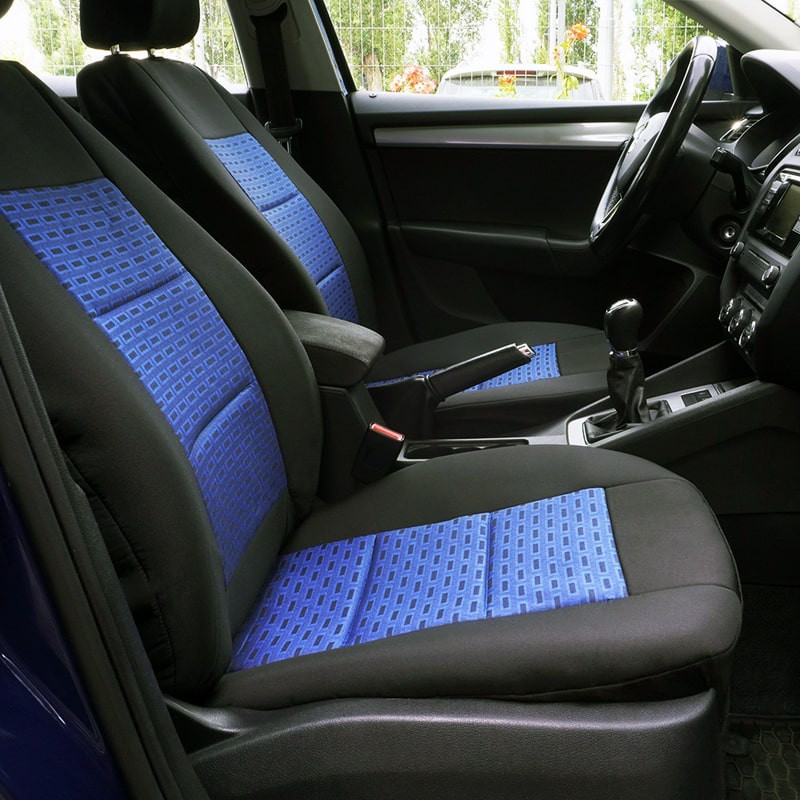 Huse scaune auto compatibile OPEL Corsa C 2000-2007 - Premium Lux - Culoare: negru + albastru