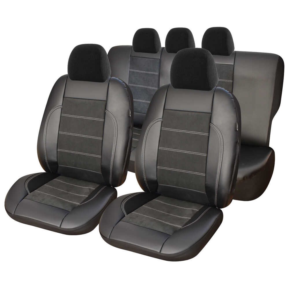 Huse scaune auto compatibile DACIA Logan III 2020-prezent  - Exclusive Leather Alcantara - Culoare: negru